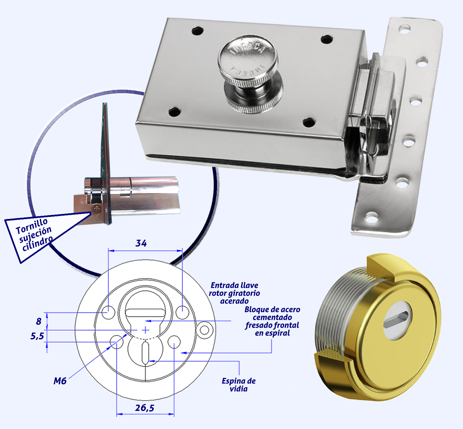 Cerradura de sobreponer. Pomo interior. Perfil europeo 303 euro